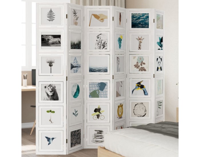 Sonata H Разделител за стая, 6 панела, бял, дърво пауловния масив