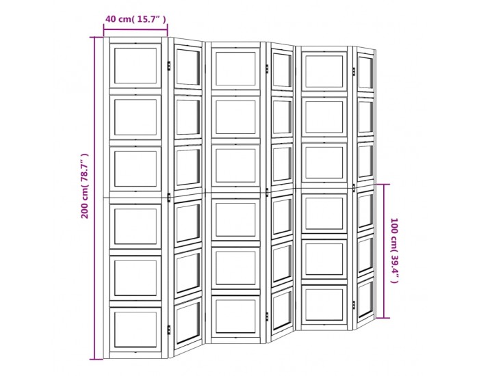 Sonata H Разделител за стая, 6 панела, бял, дърво пауловния масив