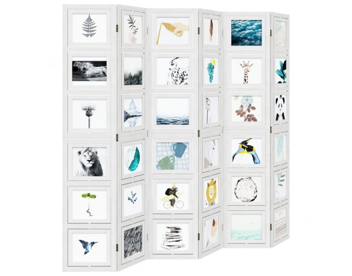 Sonata H Разделител за стая, 6 панела, бял, дърво пауловния масив