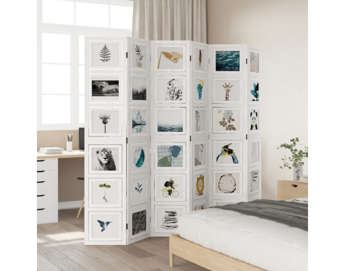 Sonata H Разделител за стая, 6 панела, бял, дърво пауловния масив