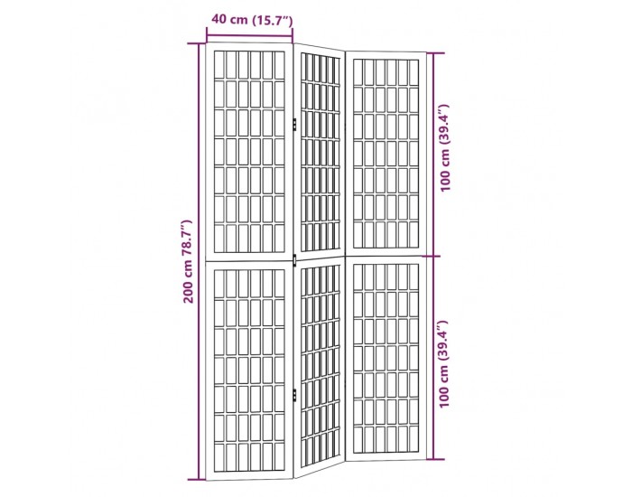 Sonata H Разделител за стая, 3 панела, бял, дърво пауловния масив