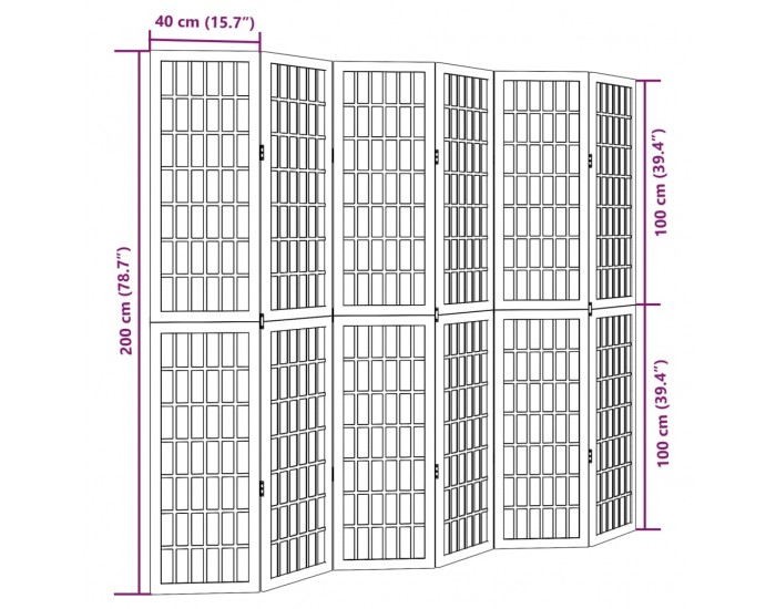 Sonata H Разделител за стая, 6 панела, бял, дърво пауловния масив
