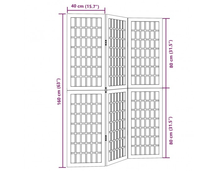 Sonata H Разделител за стая, 3 панела, бял, дърво пауловния масив