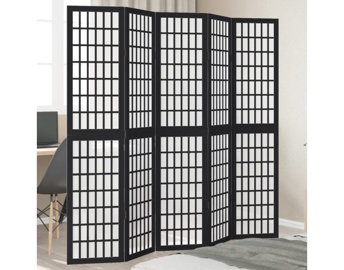 Sonata H Разделител за стая, 5 панела, черен, дърво пауловния масив