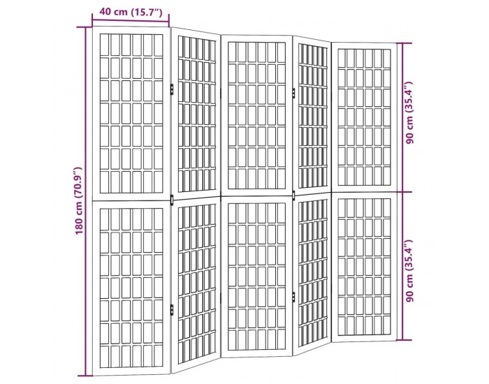 Sonata H Разделител за стая, 5 панела, черен, дърво пауловния масив