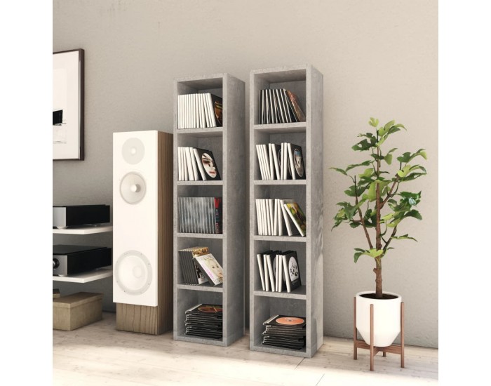 Sonata H CD шкафове, 2 бр, бетонно сиви, 21x16x93,5 см, ПДЧ Sonata H CD шкафове, 2 бр, бетонно сиви, 21x16x93,5 см, ПДЧ