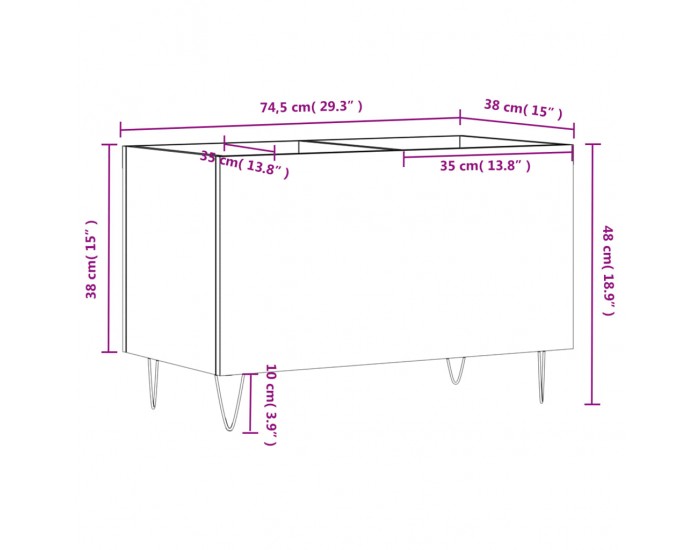 Sonata H Шкаф за грамофонни плочи черен 74,5x38x48 см инженерно дърво