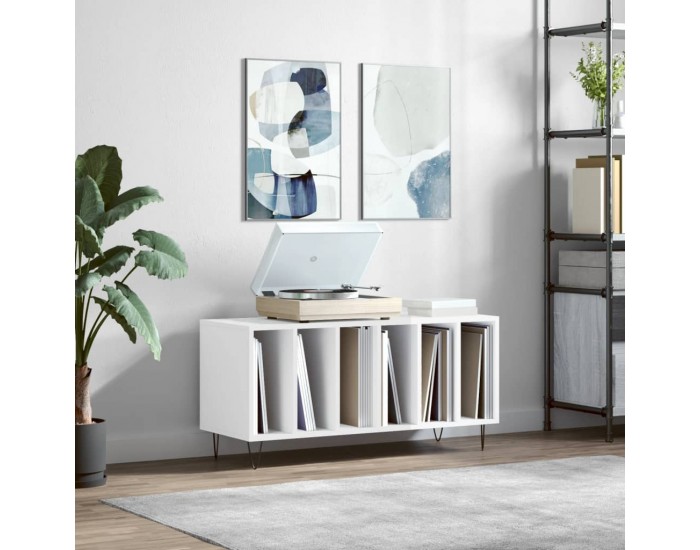 Sonata H Шкаф за грамофонни плочи бял гланц 100x38x48 см инженерно дърво