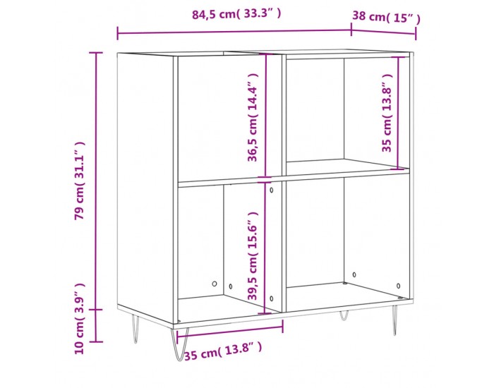 Sonata H Шкаф за грамофонни плочи черен 84,5x38x89 см инженерно дърво