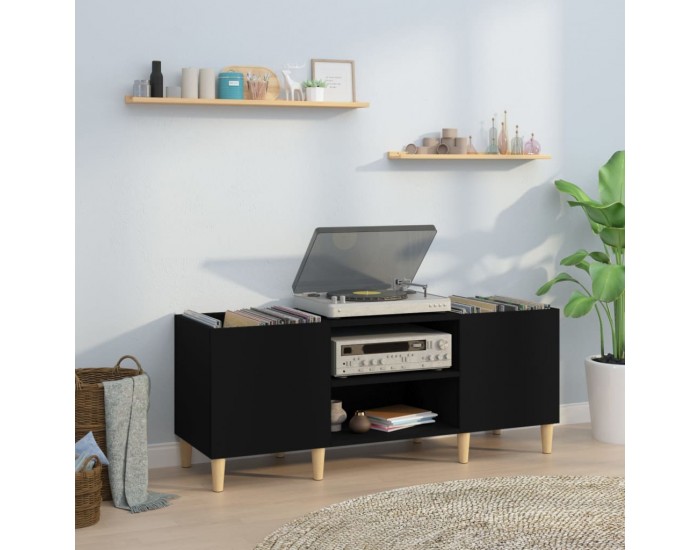 Sonata H Шкаф за грамофонни плочи черен 121x38x48 см инженерно дърво