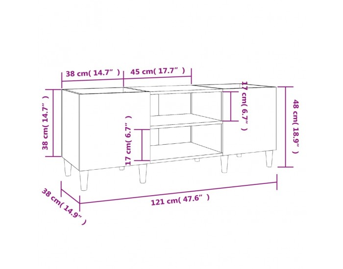 Sonata H Шкаф за грамофонни плочи черен 121x38x48 см инженерно дърво