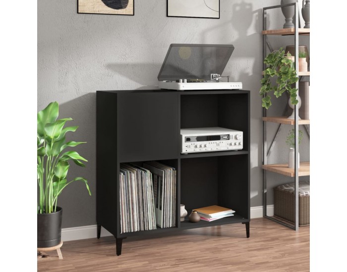 Sonata H Шкаф за грамофонни плочи черен 84,5x38x89 см инженерно дърво