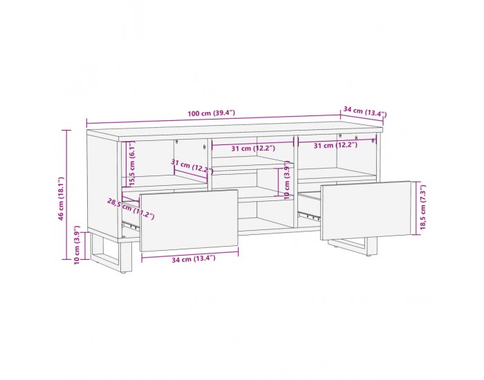 Sonata H ТВ шкаф, 100x34x46 см, масивно акациево дърво