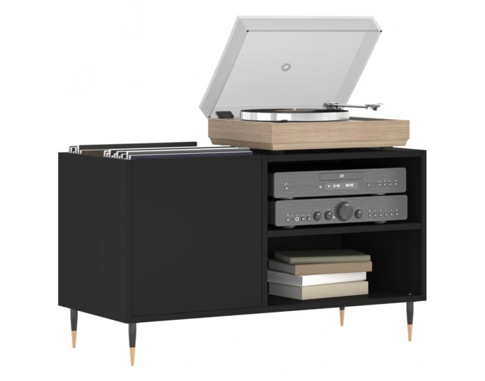 Sonata H Шкаф за грамофонни плочи черен 85x38x48 см инженерно дърво