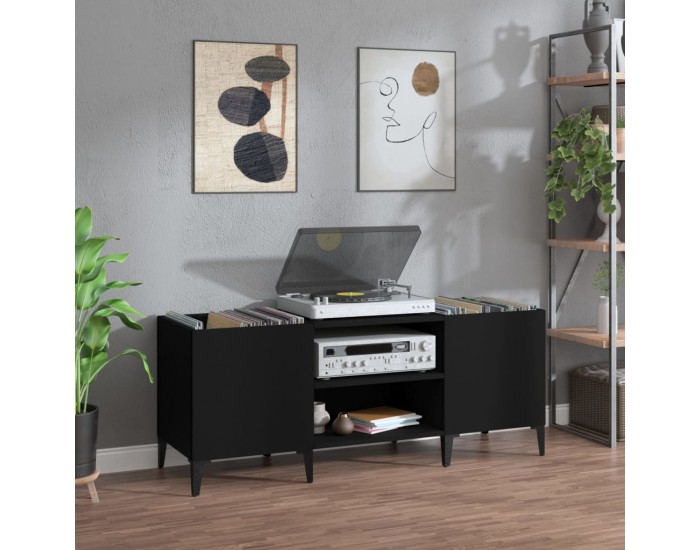 Sonata H Шкаф за грамофонни плочи черен 121x38x48 см инженерно дърво