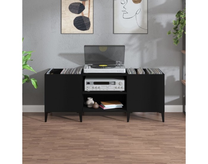 Sonata H Шкаф за грамофонни плочи черен 121x38x48 см инженерно дърво