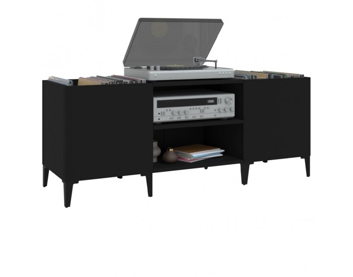 Sonata H Шкаф за грамофонни плочи черен 121x38x48 см инженерно дърво