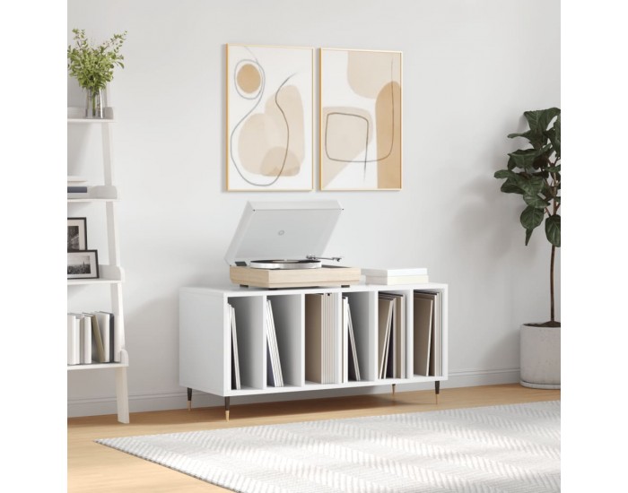 Sonata H Шкаф за грамофонни плочи бял гланц 100x38x48 см инженерно дърво