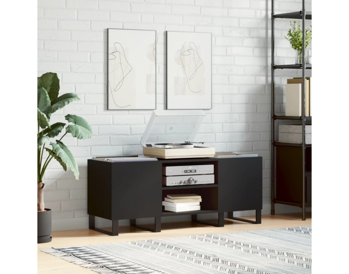 Sonata H Шкаф за грамофонни плочи черен 121x38x48 см инженерно дърво