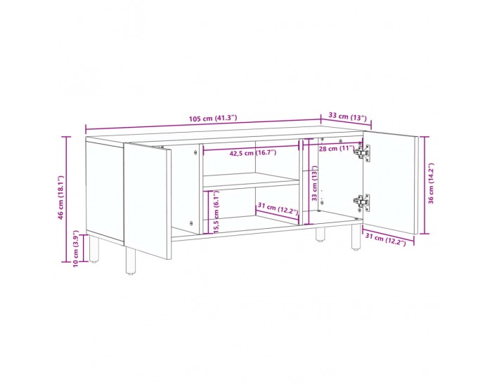 Sonata H ТВ шкаф, черен, 105x33x46 см, инженерно дърво