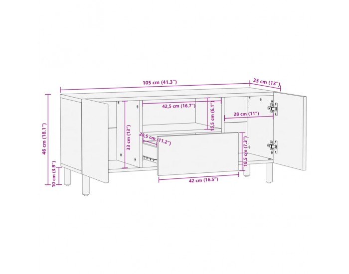Sonata H ТВ шкаф, черен, 105x33x46 см, инженерно дърво