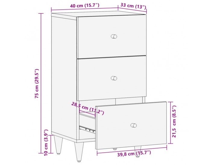 Sonata H Страничен шкаф 40x33x75 см манго масивно дърво Sonata H Страничен шкаф 40x33x75 см манго масивно дърво