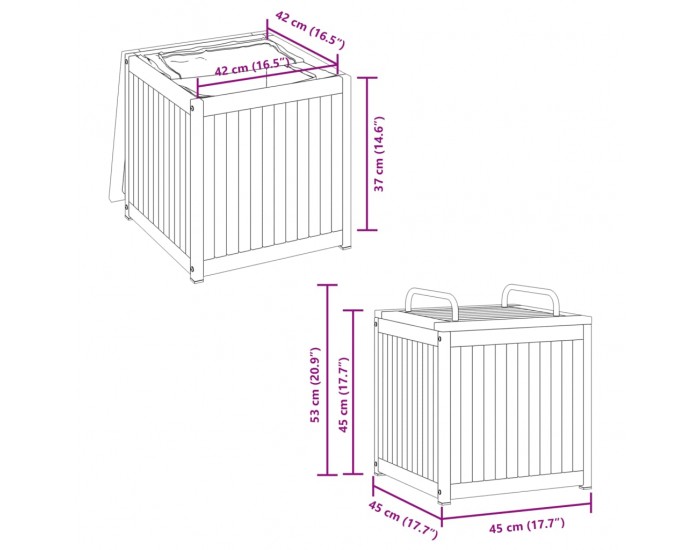 Sonata H Външна кутия за възглавници 45x45x45/53 см акация масив стомана