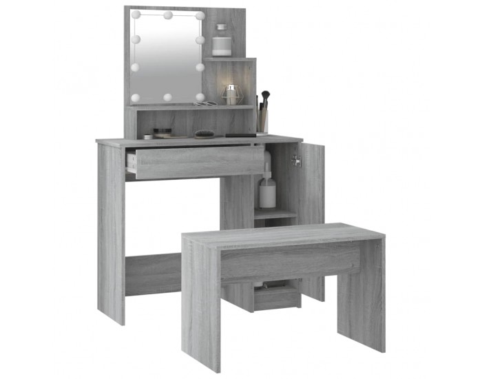 Sonata H Комплект тоалетка с LED, сив сонома, инженерно дърво