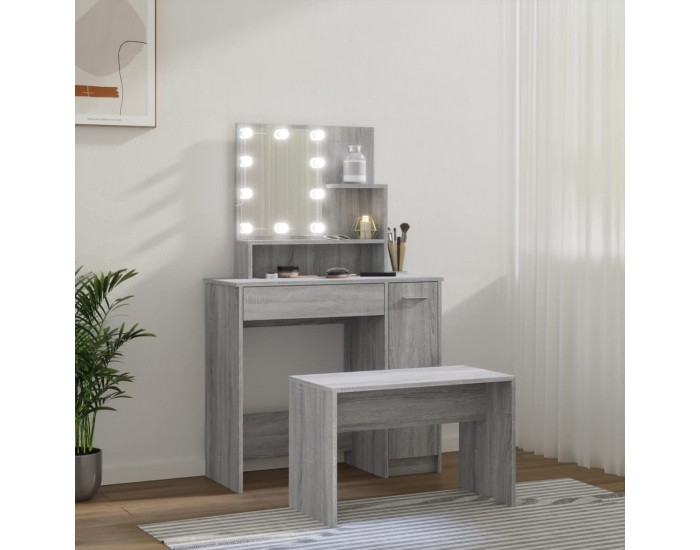 Sonata H Комплект тоалетка с LED, сив сонома, инженерно дърво