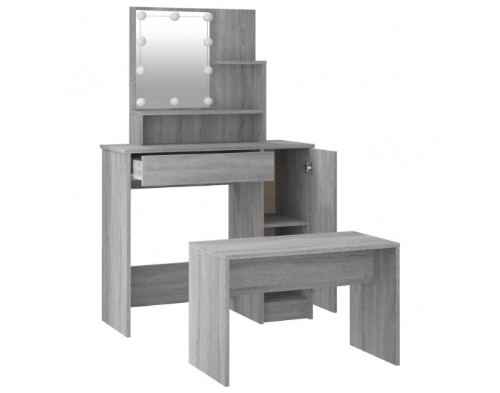 Sonata H Комплект тоалетка с LED, сив сонома, инженерно дърво