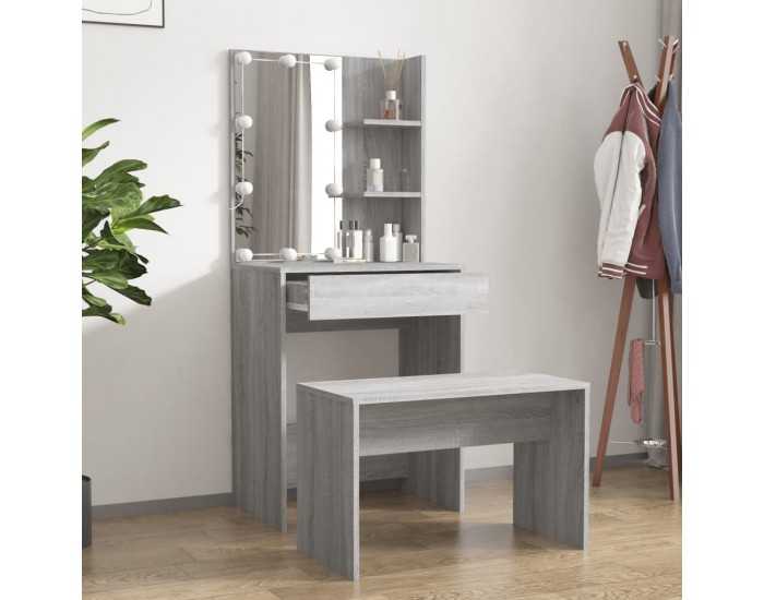 Sonata H Комплект тоалетка с LED, сив сонома, инженерно дърво