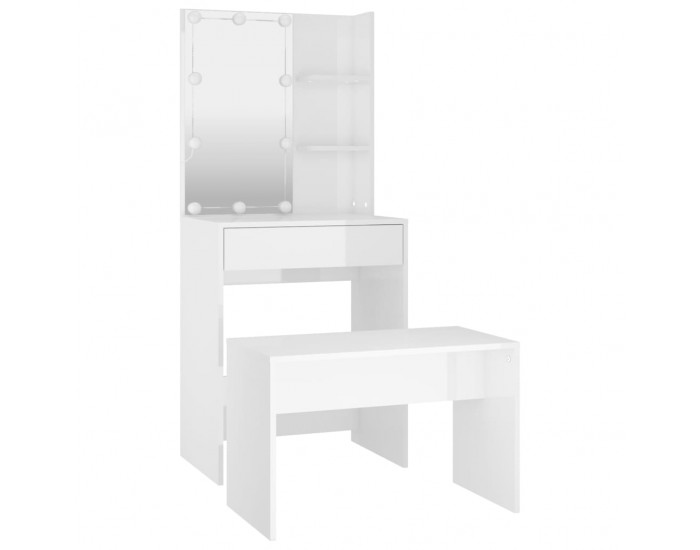 Sonata H Комплект тоалетка с LED, бял гланц, инженерно дърво