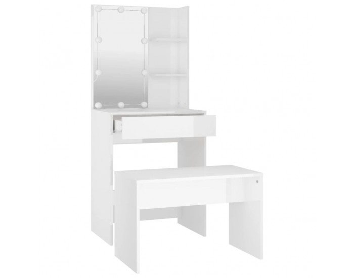 Sonata H Комплект тоалетка с LED, бял гланц, инженерно дърво