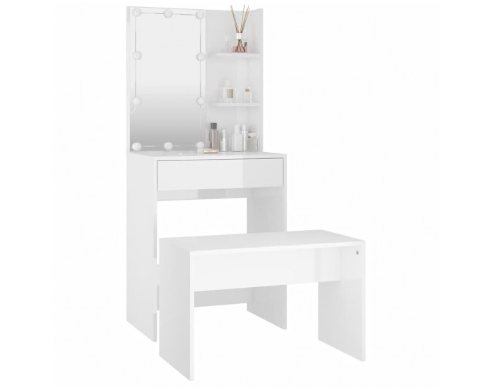 Sonata H Комплект тоалетка с LED, бял гланц, инженерно дърво