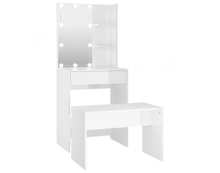 Sonata H Комплект тоалетка с LED, бял гланц, инженерно дърво