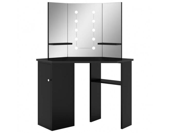 Sonata H Ъглова тоалетка с LED, черна, 111x54x141,5 см