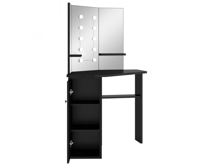 Sonata H Ъглова тоалетка с LED, черна, 111x54x141,5 см