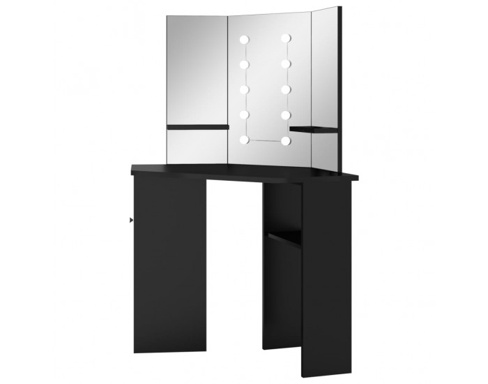 Sonata H Ъглова тоалетка с LED, черна, 111x54x141,5 см