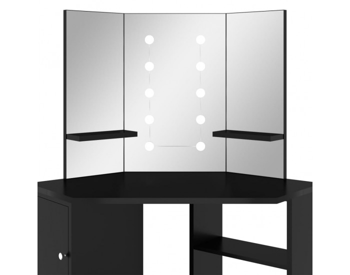 Sonata H Ъглова тоалетка с LED, черна, 111x54x141,5 см