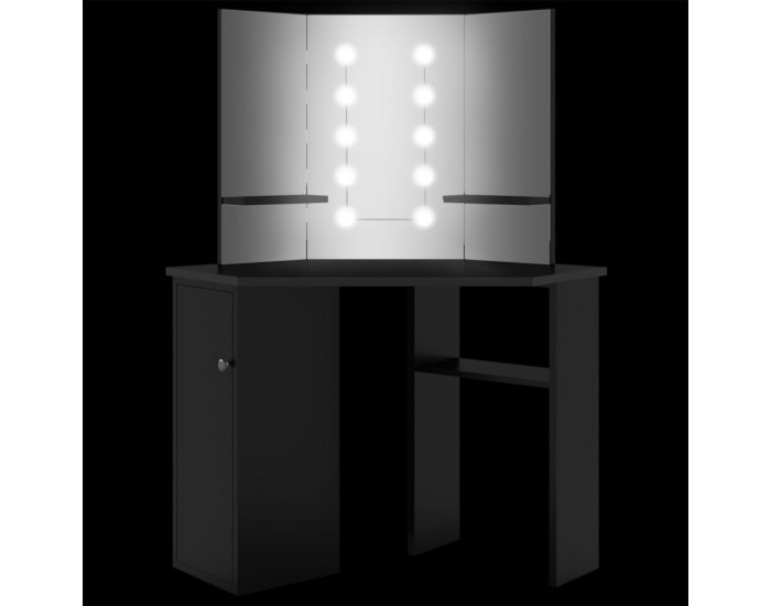 Sonata H Ъглова тоалетка с LED, черна, 111x54x141,5 см