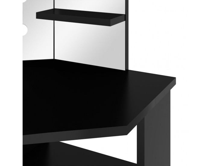 Sonata H Ъглова тоалетка с LED, черна, 111x54x141,5 см