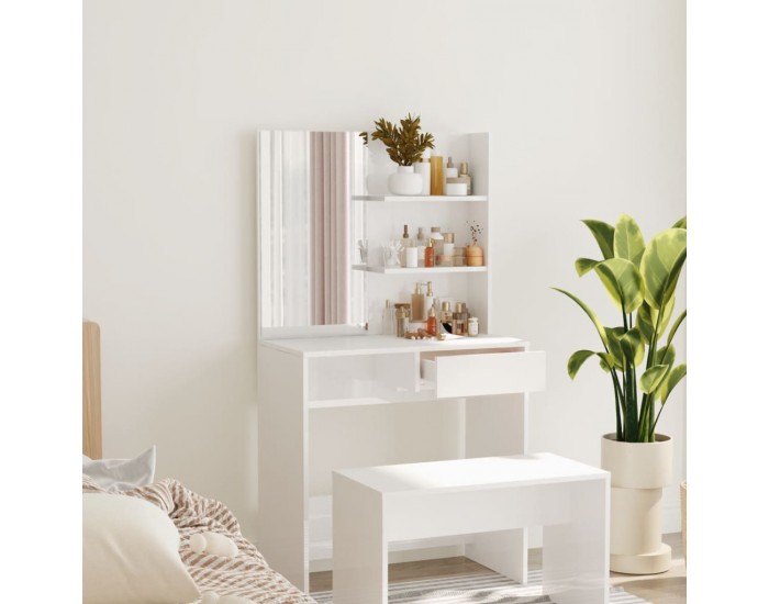 Sonata H Тоалетка с огледало, бял гланц, 74,5x40x141 см