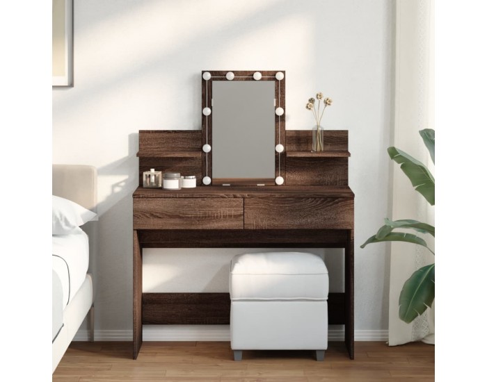 Sonata H Тоалетка с LED, кафяв дъб, 100x40x130 см