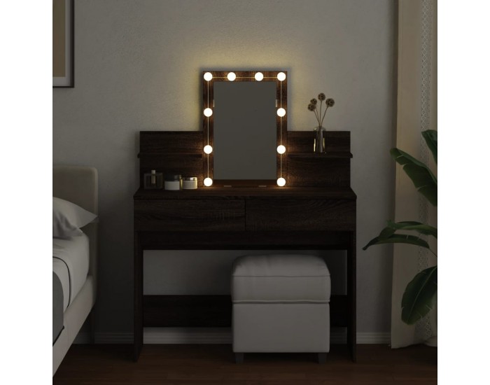 Sonata H Тоалетка с LED, кафяв дъб, 100x40x130 см