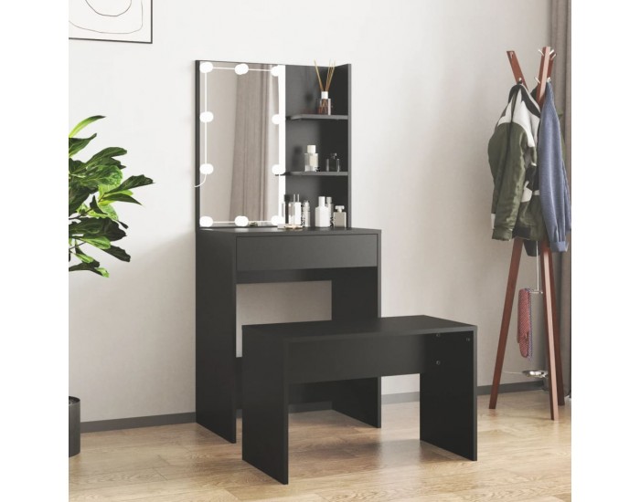 Sonata H Комплект тоалетка с LED, черна, инженерно дърво