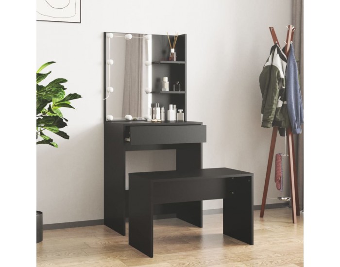 Sonata H Комплект тоалетка с LED, черна, инженерно дърво