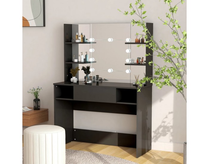 Sonata H Тоалетка с LED лампи, 100x40x135 см, МДФ, черна