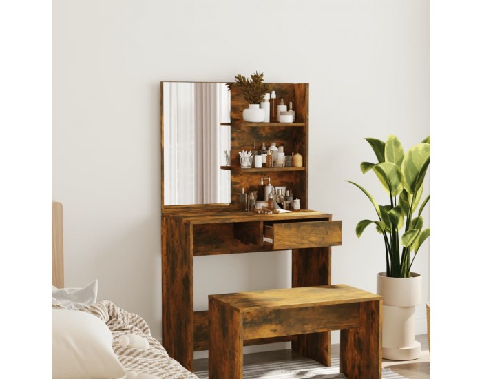 Sonata H Комплект тоалетка с огледало, Опушен дъб, 74,5x40x141 см