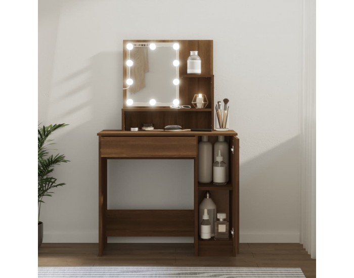 Sonata H Тоалетка с LED, кафяв дъб, 86,5x35x136 см