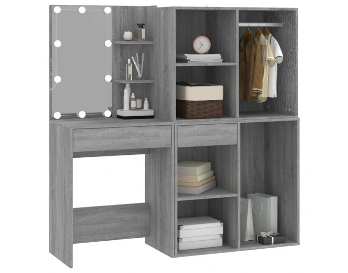 Sonata H LED тоалетка с шкафове, сив сонома, инженерно дърво